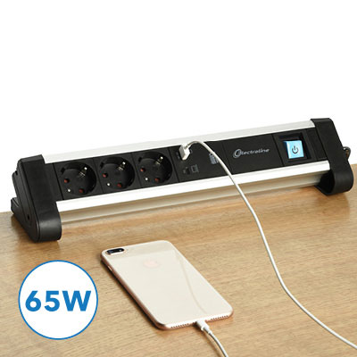 Electraline Base de enchufe múltiple con USB Gummy (Número de enchufes  Schuko: 5 ud., Negro/Azul, Longitud del cable: 2 m)